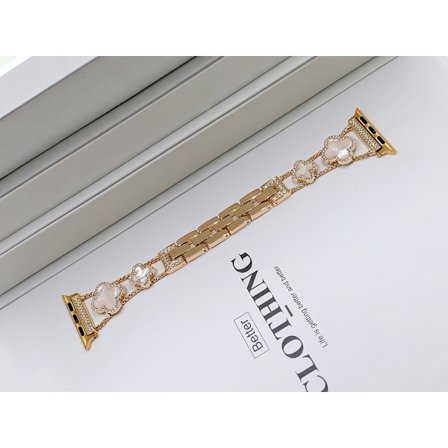 Klockarmband för Apple Watch iWatch 42/44/45/49mm Serie 10 46mm Guld + Vit Pärlemor