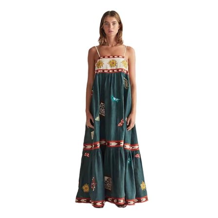 Sommerkjole til kvinder, blomstermønstret strandkjole uden ærmer, boheme maxikjole, afslappet strandkjole til Hawaii