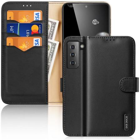 Samsung Galaxy S21 - Dux Ducis Hivo Äkta Läder Fodral - Svart Black Svart