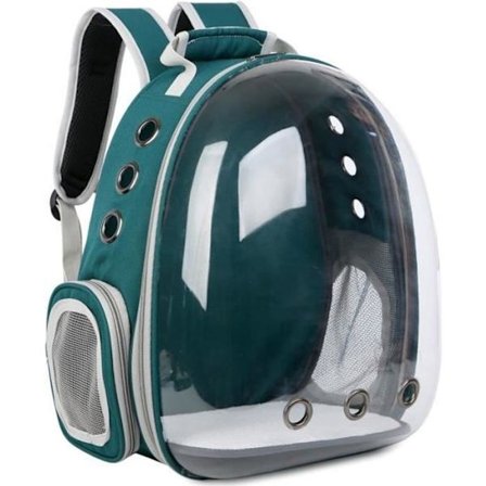 (Grøn) Rejserygsæk - Ecent - Transparent - 180° synlighed - Til katte og hunde - 34x25x42 cm
