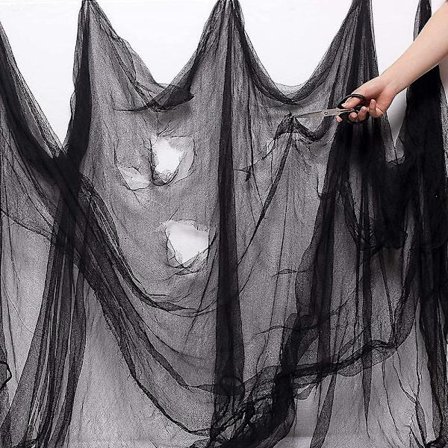 Skræmmende sort stof - 200x500 cm Halloween gaze til Haunted House Party