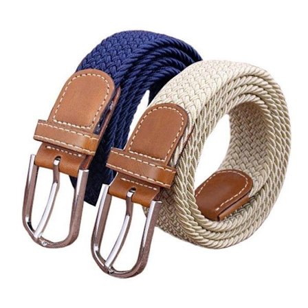 Pakke med damebælter, afslappede flettede elastiske stofbælter, vævede strækelastiske bælter, marineblå, beige