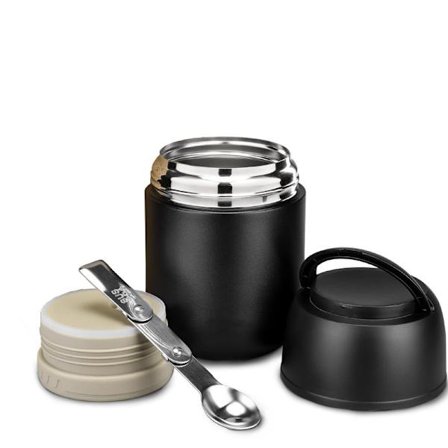 500 ml madkasse i rustfrit stål – termokande med foldbar ske, holder maden varm, til børn og voksne