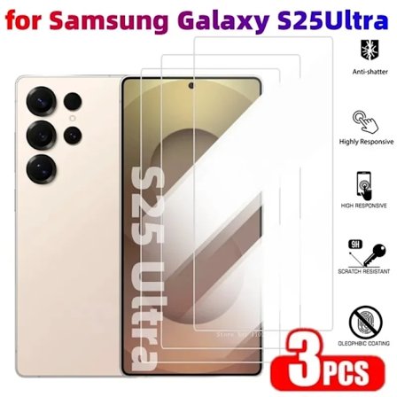 3 st Härdat Glas för Samsung Galaxy S25 S24 Ultra S23 S22 Plus Ultra HD Skärmskydd för Samsung S25 Edge S24 S23 S21 FE