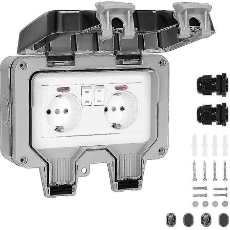 IP66 Vanntett Utendørs Stikkontakt Dobbel Strømuttak Og Beskyttelseslukke Hagevegg Strømbånd, Støvtett Og Vindtett Stikkontakt Med Bryter, Indikat