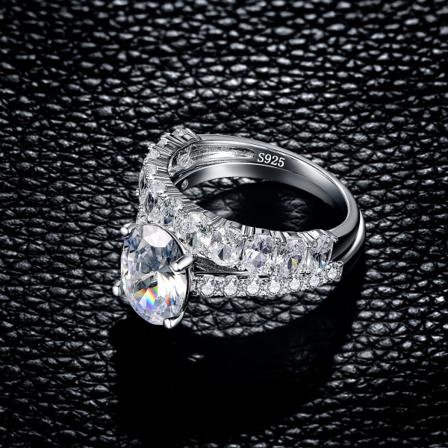 Mote 2 stykker ekte 925 sterling sølv ringer runde brude bryllup ring sett for kvinner Zirconia smykker silver 9