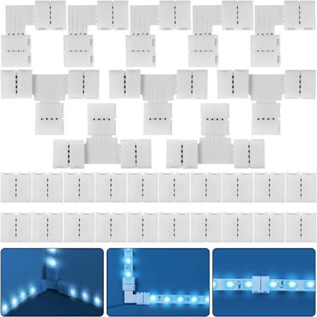 RGB LED Strip Connector Kit 30 stk. 4-Pin 10mm Loddefri til SMD 5050 med 20 Gapless 5L 5T Konnektorer