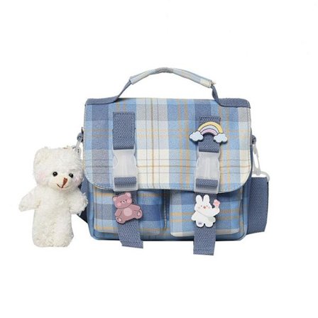 Rutig Enkel Handväska Mjuk Tjej Crossbody Axelväska - Blå