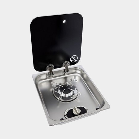 Fogão a gás / placa de fogão Navy Load, com tampa de vidro, 1 queimador, 352 x 322 mm