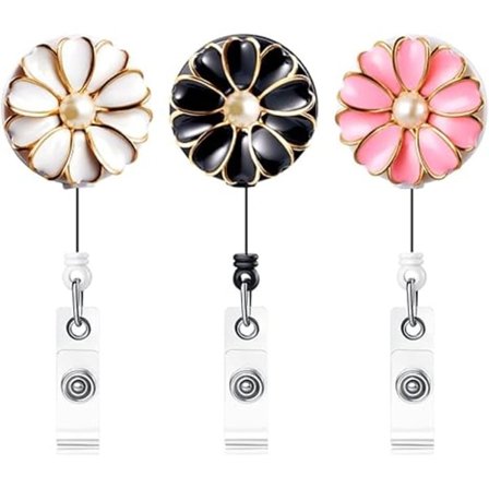 Utdragbar Badgehållare med Alligatorklämma, 61 cm Utdragbar Lina svart+rosa+vit