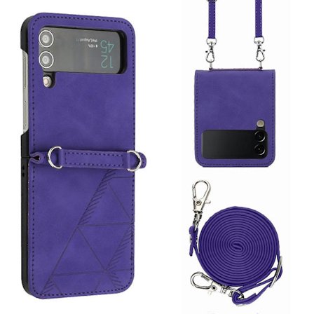 Skal Kompatibelt Med Samsung Galaxy Z Flip 4, Hård PC-ram + Stötsäkert PU-läderskydd Med Crossbody-snodd
