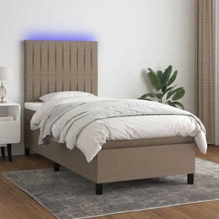 Maison Exclusive - Sängbotten med lameller och madrass samt LED Taupe 90x190 cm Tygt