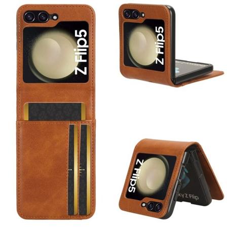 SKALO Samsung Z Flip5 PU-nahkainen Korttikotelo - Ruskea Brown