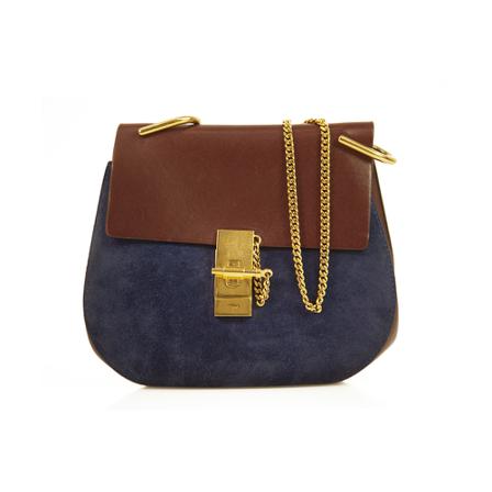 Chloé Pre-owned Mini Drew shoulder Taske in suede and smooth calfskin Blå, Dame Vintage Tasker, Størrelse: ONE Size