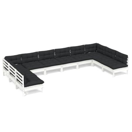 Vidaxl Loungegrupp Med Dynor 10 Delar Vit Massiv Furu Vit