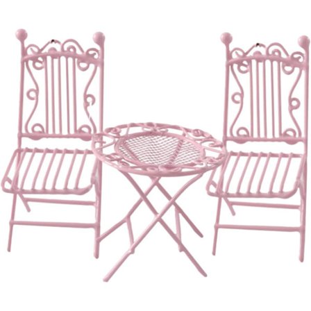 3 stk Mini Smijern Bord og Stoler Miniatyr Dukkehus Rosa Møbler Miniatyr Dukker 1:12 Dukkehus Hage Bord Stol Sett Miniatyr Bord