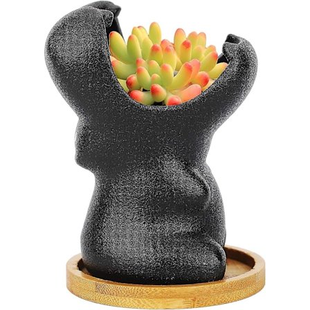 12,8*9,5 cm Svart Keramisk Blomkruka Mini Blomkruka Succulent Växt Aloe Vera Keramisk Blomkruka Dekoration (Träbricka Ingår Ej)