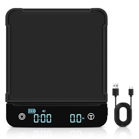 Præcisions Digital Kaffevægt 0,1g/3kg, Genopladelig Køkkenvægt med Timer, LED-Display og Tarafunktion, Elektronisk Touch-Vægt med Silikon M