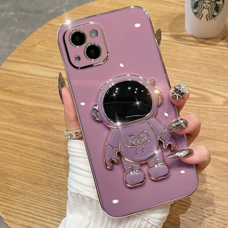 6D Elektroplet Astronaut Skjult Stativ Etui til iPhone Kvinder Astronaut Foldbart Stativ iPhone Etui med Kamera Beskytter Blød TPU Stødsikker Bumper