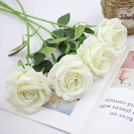 12 Kunstige Roser, Kunstige Blomster Deko Hvit Falsk