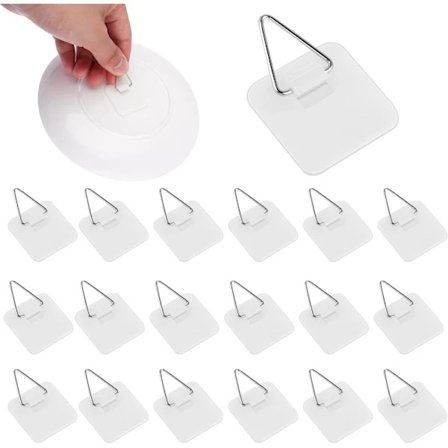 20 skjulte veggkrok for tallerkener, selvklebende plastkroker for oppheng av tallerkener.