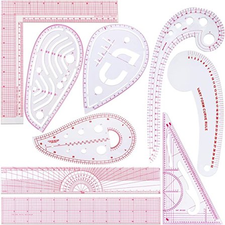 9 stk. fransk metrisk lineal transparent skrå lineal kurve måle lineal plast syværktøj til syning håndværk favoriserer, 9 stilarter