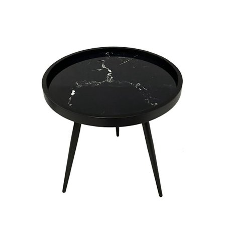 Musta pyöreä sivupöytä, marmorikuvio, 49.5x49.5x52 cm