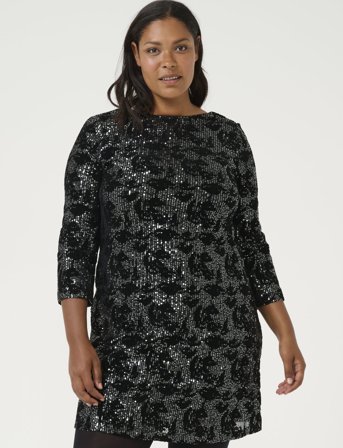 Kaffe Curve Kcbrit Sequin Dress - Black - XL