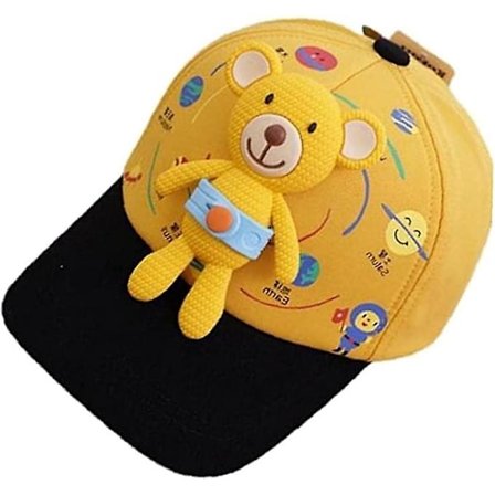 Dww-Barnelue Tegneserie bjørn baseball cap (gul, cap omkrets 48-54cm) Tegneserie solskjerm cap Cap