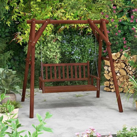 2-sits verandagunga i massivt trä, justerbara kedjor, kapacitet 230 kg