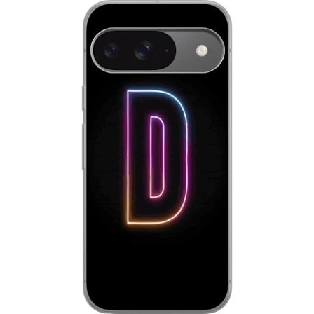 Kompatibel Mobilcover til Google Google Pixel 9 Minimalistisk neonbogstav D i farveskiftende lys mod sort baggrund i moderne digital design