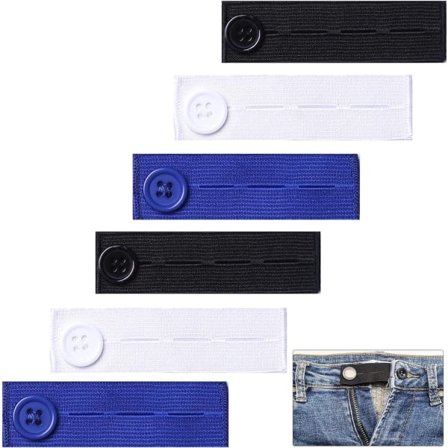6 stk. elastiske taljeudvidere, justerbare taljeudvidere, knapudvidere til bukser, jeans, bukser, med 3 farver