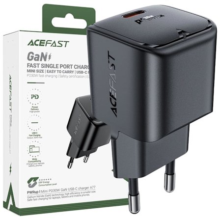 Acefast A77 Mini PD 30W GaN USB-C vegglader - svart