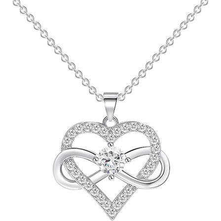 Halsband med hänge för kvinnor, silver strass oändlighetshjärta halsband, elegant Y-halsband dam smycken present till fru dotter