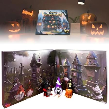 2024 Halloween-nedtelling, 31-dagers adventskalender med blindeboks-pynt, Halloween-nisser i plysj