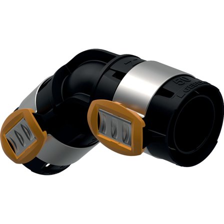 Geberit 2253704 FlowFit -kulmaliitin PPSU 45°, d, ø 75 mm, Asennus