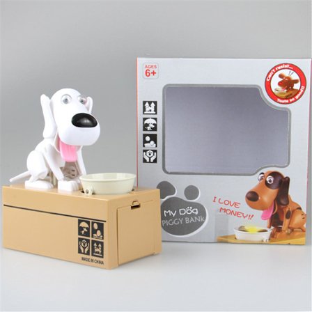 Elektrisk hund Spargris Rörlig Valp Munching Mynt Kreativ Automatisk Myntbank Leksak Present till barn Batteridriven