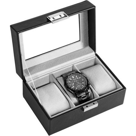 Stødsikker urboks, designet til mænd, med 3 rum, pude og opbevaring til ure.
