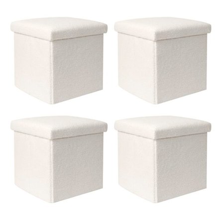 Set med 4 Fällbara Pouf Kistor - Home Deco Factory - Bouclette - Vit