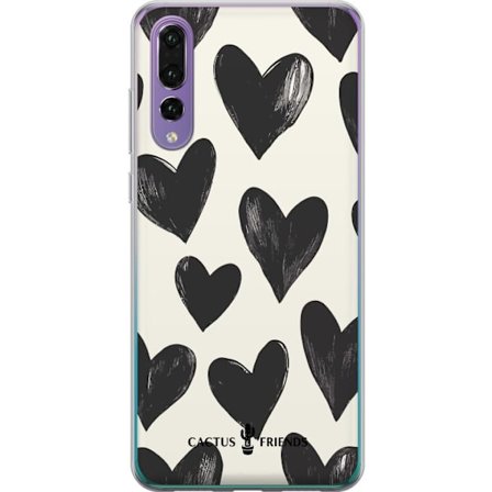 Kompatibelt Mobilskal till Huawei Huawei P20 Pro Cactus and Friends - Bold Black Love Pattern