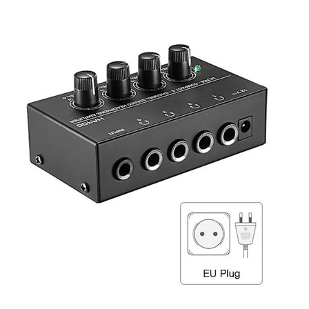 HA400 Stereo Audio Mixer Hovedtelefonforstærker 4 Kanal RCA Indgange Separate Lydstyrkekontroller med Strømadapter US/ [DB]