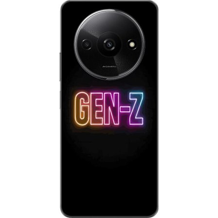 Yhteensopiva Puhelinkuori Xiaomi Xiaomi Redmi A3 Neontext Gen Z värikkäässä valossa tummaa taustaa vasten modernissa digitaalisessa tyyliissä