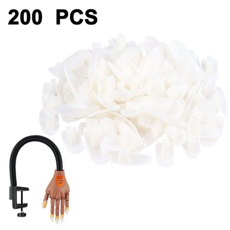 Pakke med 200 håndøvelser med falske neglspisser, trening hvit KLB