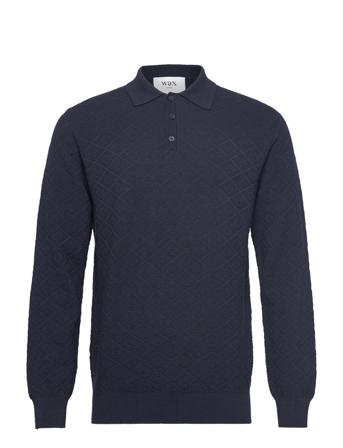 Oban Polo Flora Polos Long-sleeved Navy Wax London