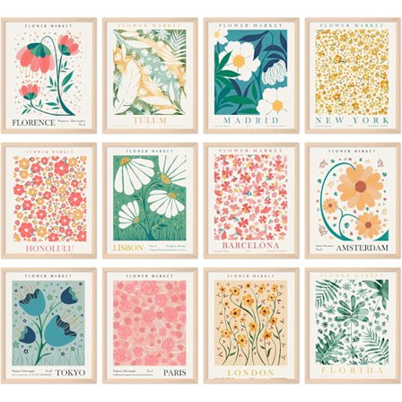 12 st Väggkonsttryck med Blomstermarknad 8x10 tum Botanisk Inredning Estetisk Matisse Poster Dekor Blomsterteckning Posters