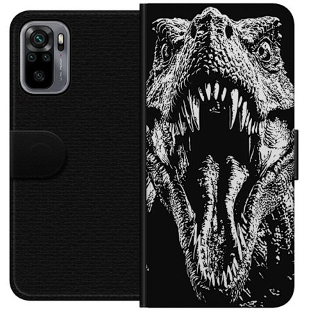 Xiaomi Redmi Note 10S Lompakkokotelo Dinosaurus T-Rex ärjyvä hirviö eeppinen mustavalkoinen yksityiskohta kauhu dinosaurus julma karjahdus muinaine