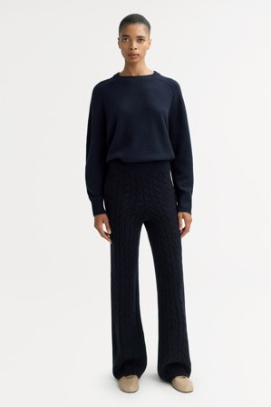Soft Goat - Cable knit pants - Women cashmere pants - M - Navy