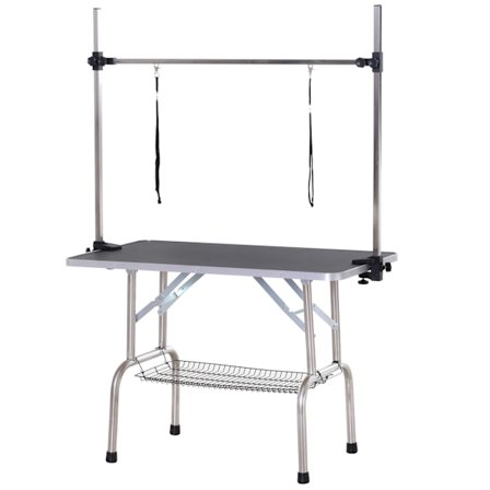 Trimmebord, Dyreplejebord, Striglebord Med Underkurv Til Hunde, Højdejusterbart, Foldbart, Rustfrit Stål, Metal, Sort, 107 X 60 X 170 Cm