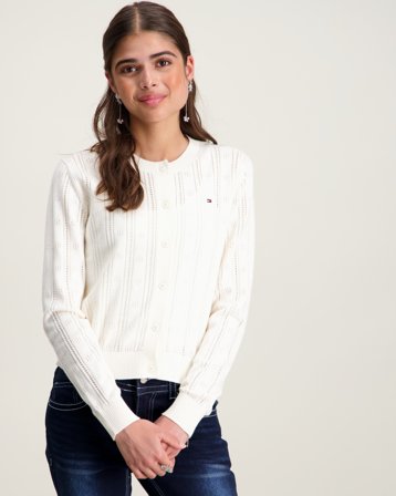 Tommy Hilfiger POINTELLE CARDIGAN LS Valkoinen Villapuserot Tytöt - Kids Brand Store
