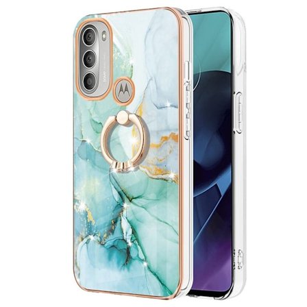 Marble Patterned Suojakuori With Ring Holder For Motorola Moto G51 5G - Vihreä Marble Haze